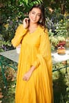 Shop_Almaari by Pooja Patel_Yellow Anarkali Soft Chanderi Embroidered Mirror V Neck Basanti Set _Online_at_Aza_Fashions