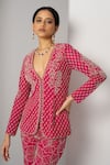 Buy_Charu and Vasundhara_Pink Net Hand Embroidery Trellis Plunging Neck Vahin Blazer With Sharara _Online_at_Aza_Fashions