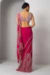 Shop_Charu and Vasundhara_Pink Blouse Silk Hand Embroidery Stripe V Valena Pre-draped Floral Saree With _at_Aza_Fashions