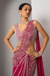 Charu and Vasundhara_Pink Blouse Silk Hand Embroidery Stripe V Valena Pre-draped Floral Saree With _Online_at_Aza_Fashions