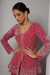 Charu and Vasundhara_Pink Net Hand Embroidery Trellis V Neck Valma Layered Work Jacket With Sharara _at_Aza_Fashions