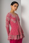 Buy_Charu and Vasundhara_Pink Net Hand Embroidery Trellis V Neck Valma Layered Work Jacket With Sharara 