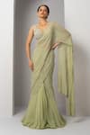 Buy_Charu and Vasundhara_Green Blouse Silk Hand Embroidery Beads V Vanny Floral Pre-draped Saree With _at_Aza_Fashions