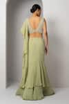 Shop_Charu and Vasundhara_Green Silk Blouse Hand Embroidery Pearl Tassels Verica Pre-draped Saree With _at_Aza_Fashions