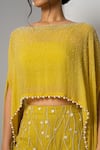 Charu and Vasundhara_Yellow Net Pant Hand Embroidery Floral Round Neck Vivi Poncho Set _Online_at_Aza_Fashions