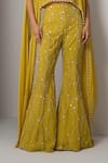 Shop_Charu and Vasundhara_Yellow Net Pant Hand Embroidery Floral Round Neck Vivi Poncho Set _Online_at_Aza_Fashions