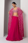 Buy_Charu and Vasundhara_Pink Silk Hand Embroidery Cutdana Front Open Volga Cape Skirt Set _at_Aza_Fashions