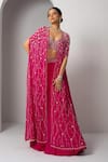 Charu and Vasundhara_Pink Silk Hand Embroidery Cutdana Front Open Volga Cape Skirt Set _Online_at_Aza_Fashions