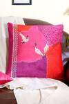 Shop_Mid July Home_Pink Velvet Print Flying Birds Set Of 2 Cushion Covers _at_Aza_Fashions