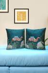 Buy_Mid July Home_Blue Velvet Print Camel Set Of 2 Cushion Covers _at_Aza_Fashions