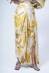 Buy_Anamika Khanna_White Printed Floral V Neck Kaftan And Draped Skirt Set _Online_at_Aza_Fashions