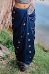 The Whole Nine Yards_Blue Pure Mulberry Silk Woven Floral Border Saree With Unstitched Blouse Piece _Online_at_Aza_Fashions