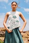 Buy_The Whole Nine Yards_Green Katan Silk Embroidery French Knots Hana Panelled Top And Flared Pant Set _Online_at_Aza_Fashions