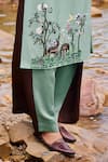 Buy_The Whole Nine Yards_Green Chiniya Silk Embroidery Resham Square Vanam Deer Scenery Kurta And Pant Set _Online_at_Aza_Fashions