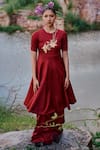 Buy_The Whole Nine Yards_Maroon Satin Chiniya Embroidery Urmi Blooming Anarkali And Amogh Flared Pant Set _at_Aza_Fashions