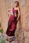 Buy_The Whole Nine Yards_Maroon Pure Mulberry Silk Avasa Border Saree With Unstitched Blouse Piece _at_Aza_Fashions