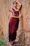 Shop_The Whole Nine Yards_Maroon Pure Mulberry Silk Avasa Border Saree With Unstitched Blouse Piece _at_Aza_Fashions