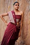 The Whole Nine Yards_Maroon Pure Mulberry Silk Avasa Border Saree With Unstitched Blouse Piece _Online_at_Aza_Fashions