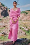 Buy_The Whole Nine Yards_Pink Pure Silk Embroidery Zardozi Sweetheart Jaapi Border Saree With Blouse _at_Aza_Fashions