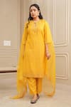 Buy_HOUSE OF KÀRMÀH_Yellow Tussar Georgette Embroidery Floral Radiance Resham Kurta And Pant Set _at_Aza_Fashions