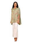 Buy_B'Infinite_Green Soft Linen Printed Floral Collar Camellia Shirt _Online_at_Aza_Fashions