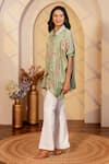 Shop_B'Infinite_Green Soft Linen Printed Floral Collar Camellia Shirt _Online_at_Aza_Fashions