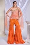 Buy_Papa Don't Preach_Orange Tulle Embroidered Crystals V-neck Girl Crush Peplum Top Sharara Set _at_Aza_Fashions