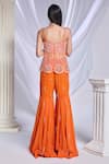 Papa Don't Preach_Orange Tulle Embroidered Crystals V-neck Girl Crush Peplum Top Sharara Set _Online_at_Aza_Fashions