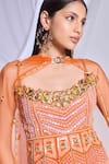 Shop_Papa Don't Preach_Orange Tulle Embroidered Crystals V-neck Girl Crush Peplum Top Sharara Set _at_Aza_Fashions