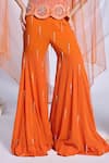 Buy_Papa Don't Preach_Orange Tulle Embroidered Crystals V-neck Girl Crush Peplum Top Sharara Set _Online_at_Aza_Fashions