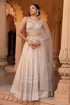 Buy_Niamh By Kriti_Gold Organza And Net Embroidery Pearl Sweetheart Resham Lehenga With Blouse _at_Aza_Fashions