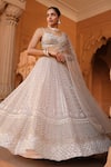 Niamh By Kriti_Gold Organza And Net Embroidery Pearl Sweetheart Resham Lehenga With Blouse _at_Aza_Fashions