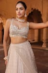 Buy_Niamh By Kriti_Gold Organza And Net Embroidery Pearl Sweetheart Resham Lehenga With Blouse 