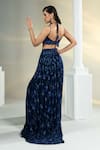 Shop_HOUSE OF KÀRMÀH_Blue Crepe Embellished Floral Halter Midnight Majesty Embroidered Lehenga Set _at_Aza_Fashions