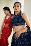 HOUSE OF KÀRMÀH_Blue Crepe Embellished Floral Halter Midnight Majesty Embroidered Lehenga Set _Online_at_Aza_Fashions