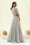 Rococo_Grey Net Embroidered Sequins V-neck Lehenga Blouse Set _Online_at_Aza_Fashions