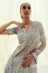 Shop_Rococo_Grey Net Embroidered Sequins V-neck Lehenga Blouse Set _at_Aza_Fashions