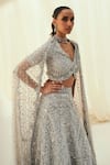 Shop_Rococo_Grey Net Embroidered Sequins V-neck Lehenga Blouse Set _Online_at_Aza_Fashions