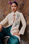 Shop_The Whole Nine Yards_Off White Pure Mulberry Silk Embroidery Zuci Eri Jacket And Flared Pant Set _at_Aza_Fashions