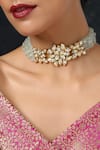 Paisley Pop_Blue Kundan Floral Embellished Beaded Choker _Online_at_Aza_Fashions