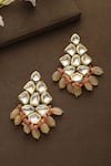 Shop_Paisley Pop_Peach Kundan And Tumble Stone Embellished Earrings _at_Aza_Fashions