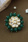 Shop_Paisley Pop_Green Kundan Ruchira Encrusted Ring _at_Aza_Fashions