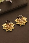 Shop_Paisley Pop_Gold Plated Bead Floral Petal Embossed Earrings _at_Aza_Fashions