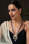 Buy_Paisley Pop_Blue Kundan Half Crescent Carved Pendant Necklace 