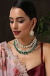 Paisley Pop_Green Kundan Embellished Layered Necklace Set _Online_at_Aza_Fashions