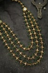 Paisley Pop_Green Stone And Kundan Embellished Layered Necklace _Online_at_Aza_Fashions