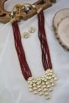 Shop_Paisley Pop_Red Kundan Geometric Carved Pendant Necklace Set _at_Aza_Fashions