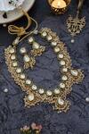 Paisley Pop_Gold Plated Kundan Embellished Pendant Necklace Set _at_Aza_Fashions