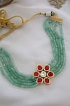 Paisley Pop_Green Kundan Floral Carved Pendant Choker _at_Aza_Fashions