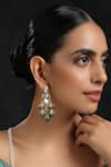 Buy_Paisley Pop_Green Stone Tear Drop Carved Earrings _at_Aza_Fashions